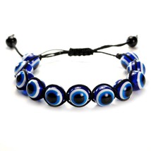 Evil Eye Bead Bracelet 12mm Blue Good Luck Protection Adjustable Shamballa Style - £5.58 GBP