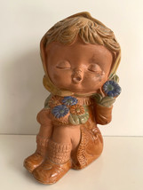 Vtg UCTCI Japan Paul Marshall Terracotta Little Girl Figurine w/ Flowers, 6.5&quot;  - £14.34 GBP
