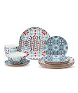 Lorren Home Trends Floral Bone China Dinnerware Set, 12 Piece Blue Red Gray - €93,72 EUR
