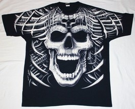 Psycho Skulls 2 Sided Fantasy Adult T-Shirt Size XXL Liquid Blue 2000 NE... - $41.59