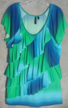 Allie &amp; Rob Womens size XL Green Short Sleeve Top Layered Ruffles Short ... - $7.87