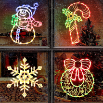 4 Pack Christmas Window Silhouette Lights Decorations, Lighted Wreath, Candy Can - £41.37 GBP