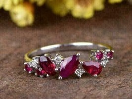 2Ct Marquise &amp; Pear Cut CZ Red Ruby Women&#39;s Band Ring 14K White Gold Plated - £99.70 GBP