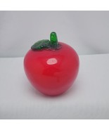 Art Glass Red Apple Green Stem and Leaf - $19.80