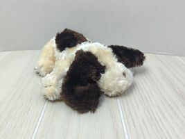 Russ plush Gumlet small cream brown puppy dog lying down bean pellets - $5.93