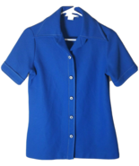 Vintage Sears 100% Polyester Blue Button Down Shirt Size 12 EUC Retro Mod - $30.81 CAD
