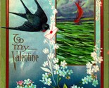 Sparrows Lilacs Window Scene Ocean w Boat To My Valentine 1913 Embossed ... - £9.74 GBP