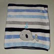 Garanimals Whale Blue White Gray Striped Baby Blanket Fleece Lovey 29x38 - $19.75