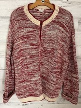 J Jill Zip Cardigan Sweater Heather Red Cable Knit Jacket Soft XL Zip Front - $23.74