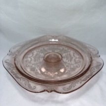 Vintage Indiana Glass Pink Depression Madrid Pattern Pedestal Square Cake Plate - £19.41 GBP