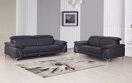 Two Piece Indoor Blue Italian Leather Five Person Seating Set - $6,956.81 CAD