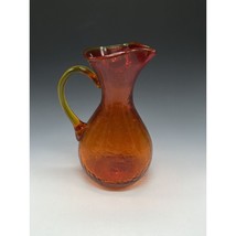 Vintage Mid Century Crackle Glass 9&quot; Pitcher Amberina Applied Handle Dec... - $33.43