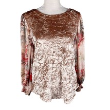 Meadow Rue Top Crushed Velvet Sheer Floral Sleeves Small  - $33.55 CAD