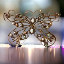 Quilled Paper Butterfly Vintage Gold Tone  Bejeweled Cottagecore Shabby Decor - £15.45 GBP