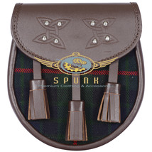 Scottish Gunn Tartan KILT SPORRAN Semi Dress Brown Leather Sporran &amp; Chain Belt - $49.00