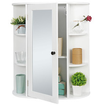 Bathroom Cabinet Single Door Wall Mount Medicine Mirror Cabinet Shelf Home Use - £55.86 GBP