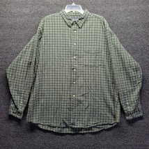 LL Bean Men&#39;s Sz 2XL Green Brown Button-Down Outdoor Long Sleeve Thick Flannel - £19.22 GBP
