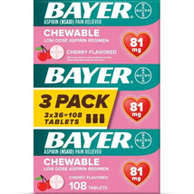 Bayer Chewable Aspirin Regimen Low Dose Pain Reliever 108 Tablets 81mg C... - £11.14 GBP