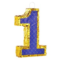 Small Royal Blue and Gold Number 1 Pinata with Pull Strings for 1st Birt... - £18.70 GBP