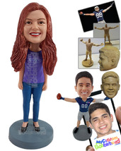 Personalized Bobblehead Nice girl wearing a nice round neck t-shirt and ... - £72.47 GBP