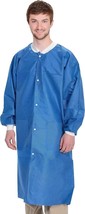 10ct Blue SMS Disposable Lab Coats 40 gsm 39&quot; Long Large /w Snaps Front - £30.58 GBP