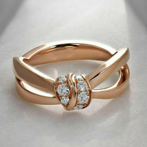 Luxury 14K Rose Gold Finish Silver White Diamond Women Party Wedding Ring - £79.91 GBP