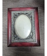 VTG Photo Frame Jewelry Trinket Box Wooden Cherry Finish  Metal Roses Ov... - £19.37 GBP