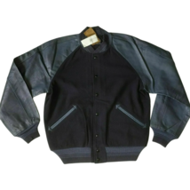 Double RL indigo leather-sleeve felt jacket $1600 FREE WORLDWIDE SHIPPING - £718.62 GBP