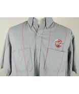 Coca-Cola Men&#39;s XL Gray Red Stripe Employee Work Button Shirt Short Sleeve - £21.97 GBP