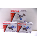 Set of 3 ERECTOR SETS by Meccano HELICOPTER &amp; 2 PLANES Tools Included NI... - £15.13 GBP