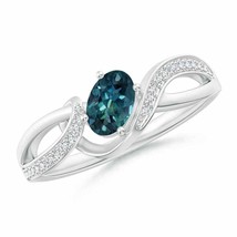 ANGARA 6x4mm Natural Teal Montana Sapphire Ring with Diamonds in Sterling Silver - £387.51 GBP+