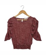 Paper Crane Top Womens Small Mauve Polka Dot Ruched Sleeve Boho Cottage ... - $24.35 CAD