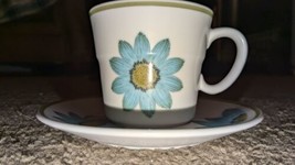 Noritake Up-sa Daisy Cup &amp; Saucer MCM Progression Vintage Blue &amp; White - £12.20 GBP