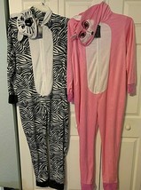 Fleece Zip Up Hooded Jumpsuit One Piece Pajama Pick Zebra XL or Pink Fox... - £15.93 GBP