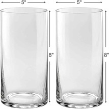 Set Of 2 Glass Cylinder Vases 8 Inch Tall X 5 Inch Round - Multi-Use: Pillar - £29.22 GBP