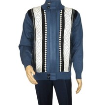 Men's Fancy European Sweater Jacket By Silversilk Fashionable 11007 Indigo Blue image 9