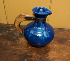 Vintage Calif Franciscan Ware (Gmb) El Patio Cobalt Blue Carafe Wood Handle Mcm - £28.78 GBP