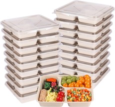 37 Oz Sugarcane Fiber 3 Compartments Disposable Plates With Pp Lids Freezer Safe - £30.05 GBP