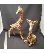 Lot Of 2 VintageCeramic Giraffe Figurines 14 &amp; 10 Safari Handmade &amp; Pain... - £11.95 GBP