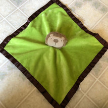 Baby Essentials Lion Lovey Security Blanket Green Velour Brown Satin Rat... - $26.88
