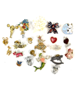 Vintage Pin Lot Enamel Metal Rhinestone Gold Silver Tone Snoopy Bow Brooch  - €29,18 EUR
