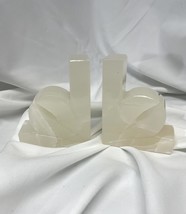 Vintage Onyx Agate Stone Marble Bookends Fleur De Abstract White MCM Office - £56.05 GBP