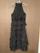 MAC DUGGAL 49510 Black Gold Polka Dot Ruffle Tiered Halter Dress Size 12 NWT 398 - £197.79 GBP