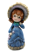 Vintage Coin Bank Girl Purple Bonnet Hand Painted Figurine includes stop... - $19.15