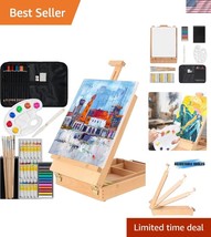 Portable 45-Piece Art Set with Beech Easel and 18 Acrylic Colors for Cre... - $61.00