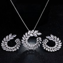 Fashion Cubic Zirconia Leaf Earrings Necklace Sets for Women Elegant Bri... - £24.17 GBP