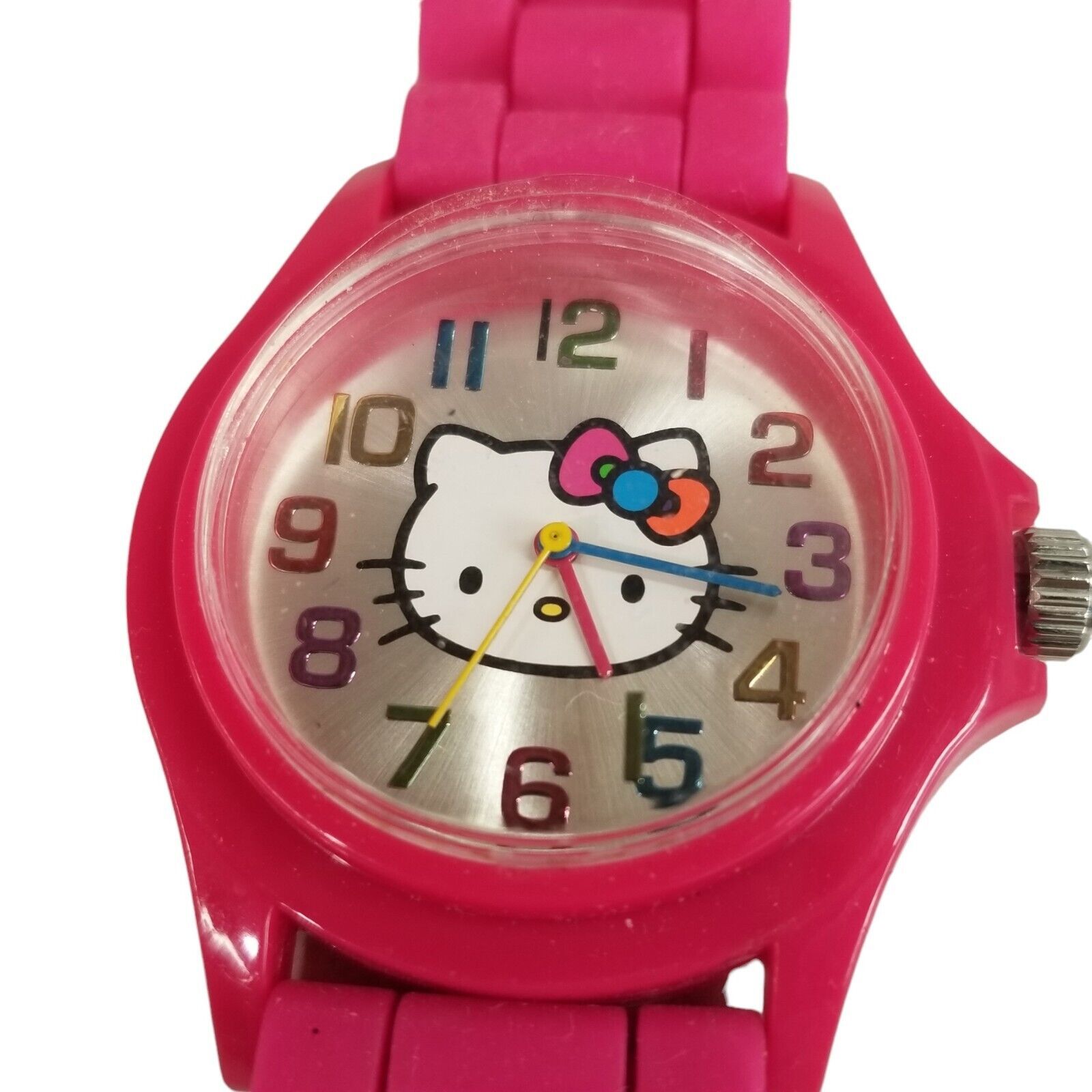 Hello Kitty Watch Sanrio 2013 Pink Band Rainbow Numbers Bow Hands UNTESTED - £7.79 GBP