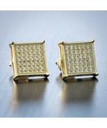 14K Yellow Gold Plated Silver CZ Canary Square Mens Screw Back Stud Earr... - £28.05 GBP