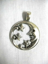 Man In The Moon &amp; Shooting Stars Cast Usa Pewter Pendant Adj Cord Necklace - £7.96 GBP