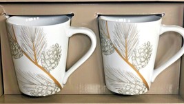 St Nicholas Square 2 Mugs White &amp; Silver Gold Branch Pine Cone Christmas Cup - £31.14 GBP
